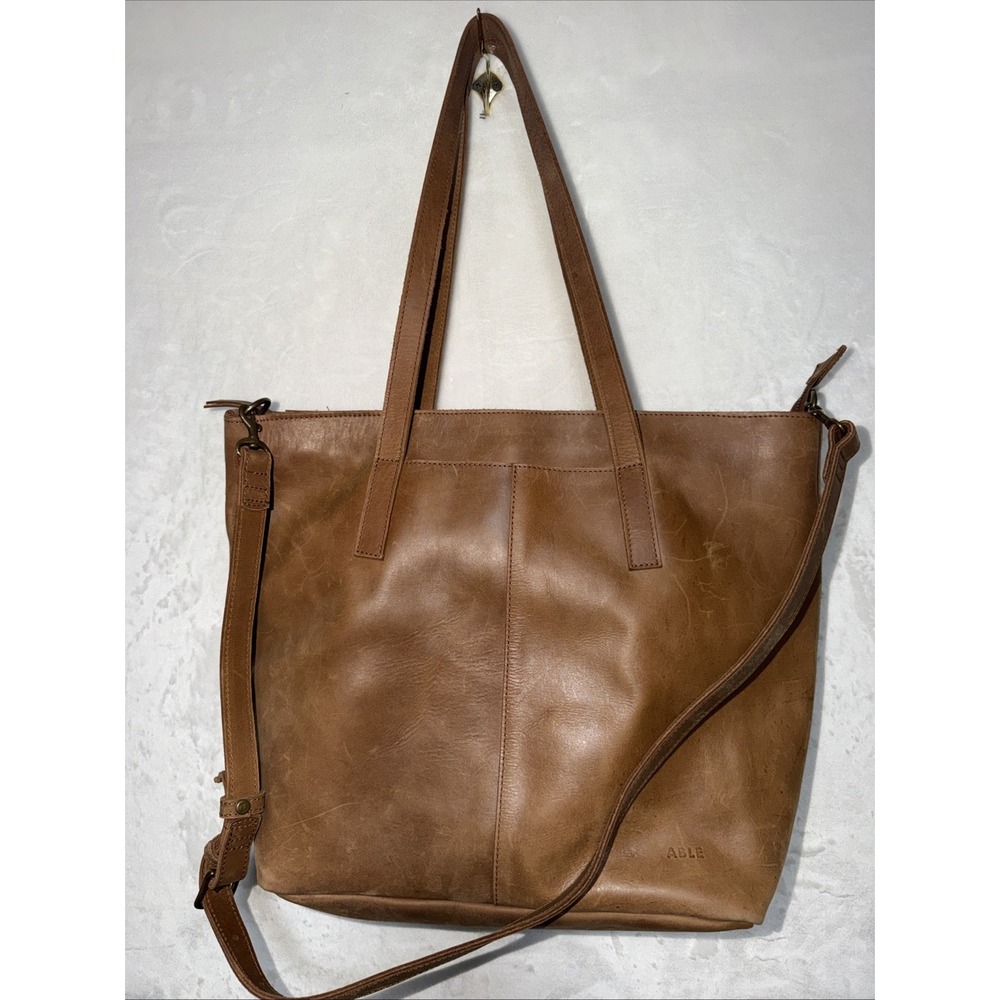 ABLE Alem Cognac Tan Leather Utility Tote Bag Purse Shoulder Bag Soft